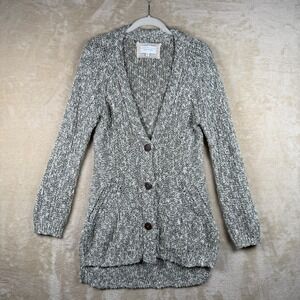 Anthropologie Angel Of The North Mori Cardigan Marled Brown Wht Med Cotton Linen